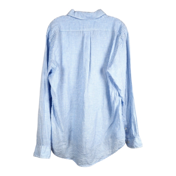 Brooks Brothers Regent Gingham Irish Linen Long Sleeve LARGE Baird McNutt Blue - Picture 7 of 7